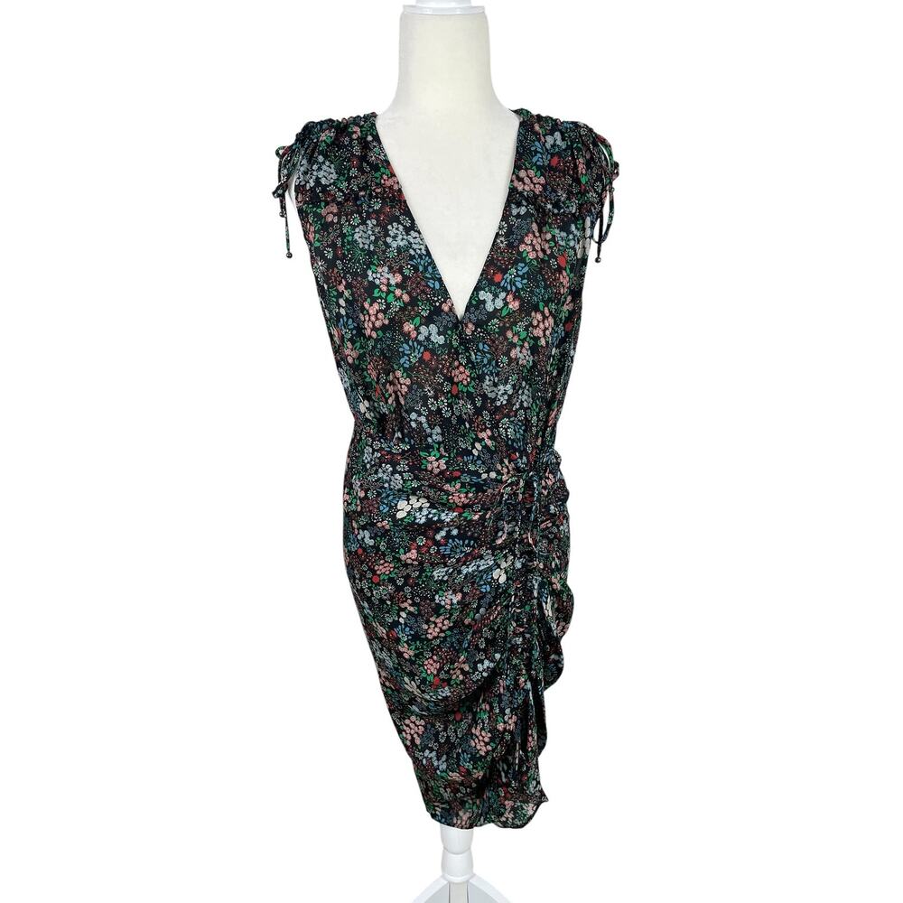 Veronica Beard 100% Silk Floral Midi Dress Ruched Sz 6 Feminine Romantic Whimsy